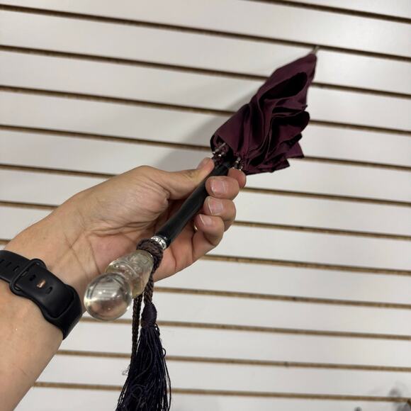 Vintage 1960's? Burgundy Umbrella W/ Lucite? Handle  Made In USA Acetate - 33” - Picture 5 of 6